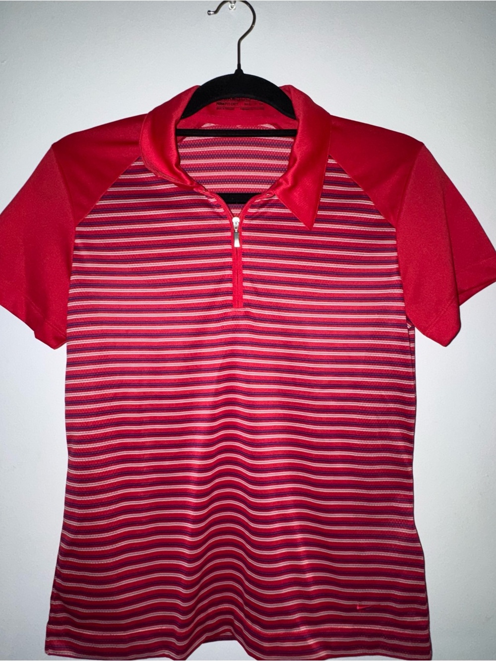 Nike Red and Pink Striped Short Sleeve Polo
